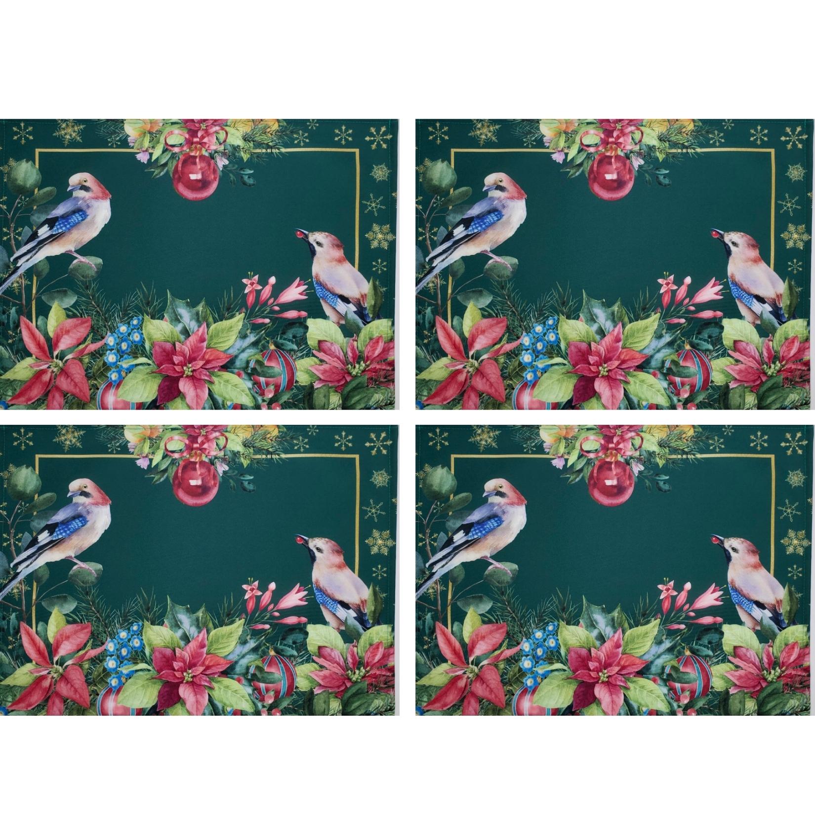 Set of 4 Placemats Christmas Bird Cloth Waterproof 17
