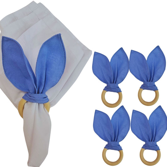 Maison Charlo | Easter Set of 4 Charm Blue Bunny Ears Napkin Rings | Dining Table Decor