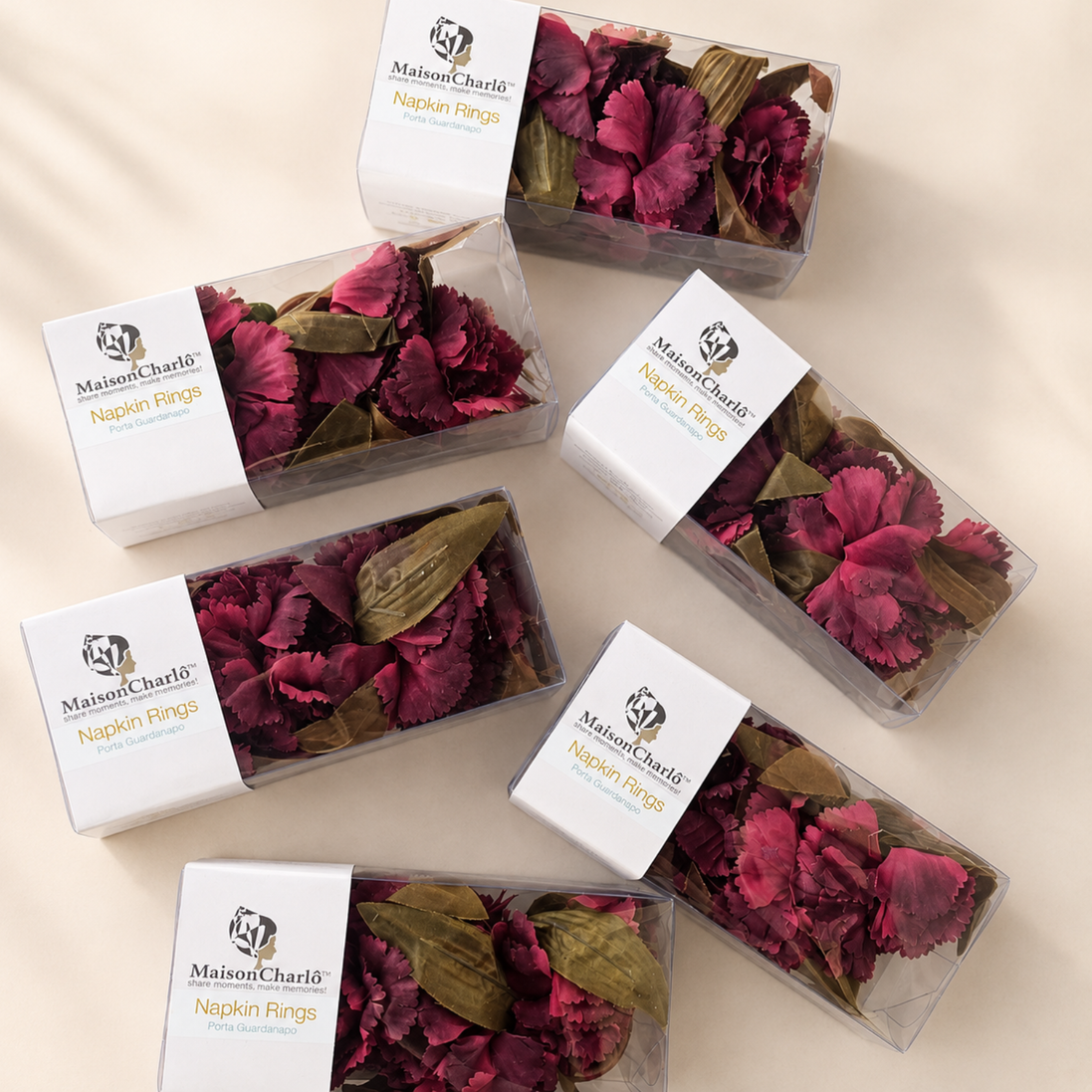 Maison Charlô | Conjunto de 4 Anéis de Guardanapo de Cravo Marsala Vermelho para eventos, casamento, festa, aniversário