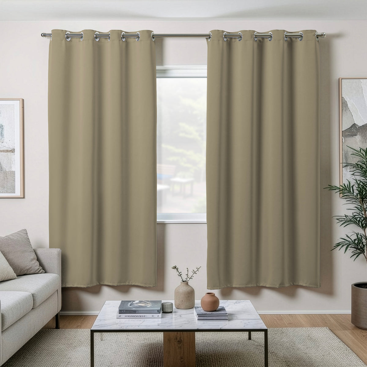 Cortina Basic Blackout Tecido Corta Luz 6,00x2,50m para Varão Simples 5m Bege