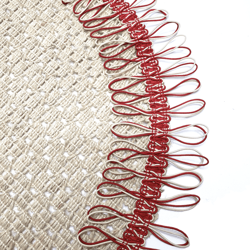 Charlo's Set of 2 Red Beige Sustainable Brazilian Jute Liz Round Placemats Sousplat 16