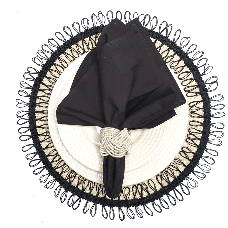 Charlo's Set of 2 Black Sustainable Brazilian Jute Liz Round Placemats Sousplat 16