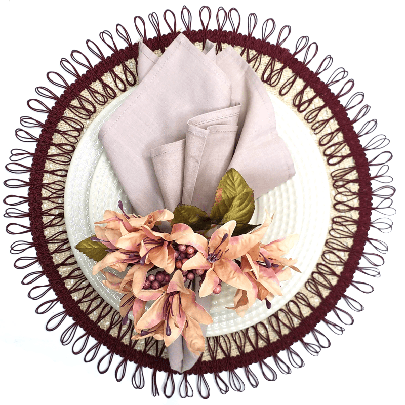 Charlo's Set of 2 Red Wine Sustainable Brazilian Jute Liz Round Placemats Sousplat 16