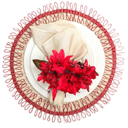 Charlo's Set of 2 Red Beige Sustainable Brazilian Jute Liz Round Placemats Sousplat 16