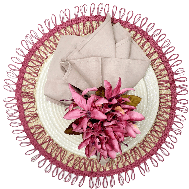 Charlo's Set of 2 Pink Sustainable Brazilian Jute Liz Round Placemats Sousplat 16