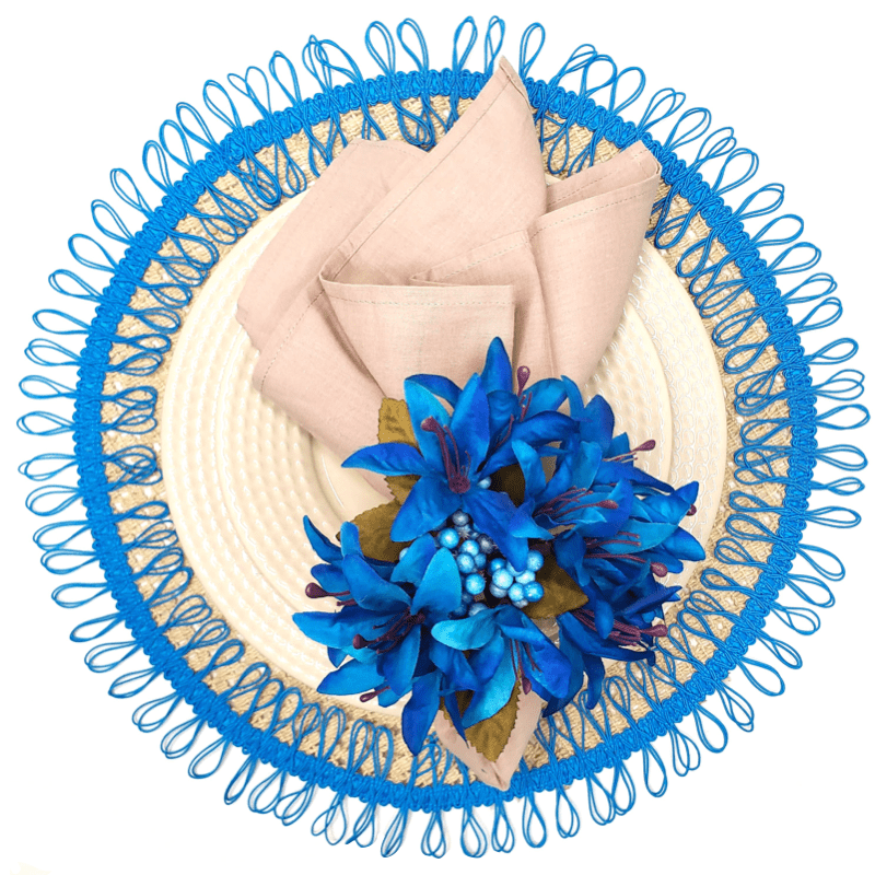 Charlo's Set of 2 Blue Sustainable Brazilian Jute Liz Round Placemats Sousplat 16