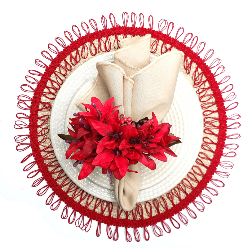Charlo's Set of 2 Red Sustainable Brazilian Jute Liz Round Placemats Sousplat 16