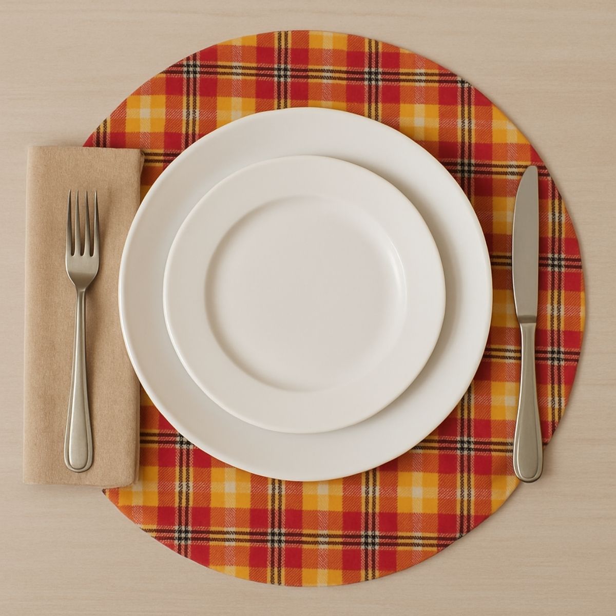 Charlo's Set of 4 Round Placemats Covers 14 Dia inch Xadrez Plaid Sun of Morning