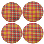 Charlo's Set of 4 Round Placemats Covers 14 Dia inch Xadrez Plaid Sun of Morning