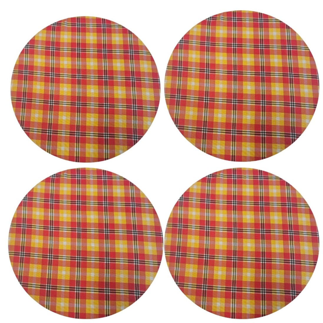 Charlo's Set of 4 Round Placemats Covers 14 Dia inch Xadrez Plaid Sun of Morning