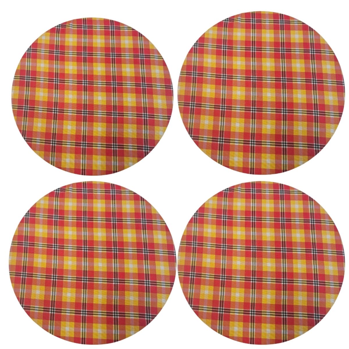 Charlo's Set of 4 Round Placemats Covers 14 Dia inch Xadrez Plaid Sun of Morning