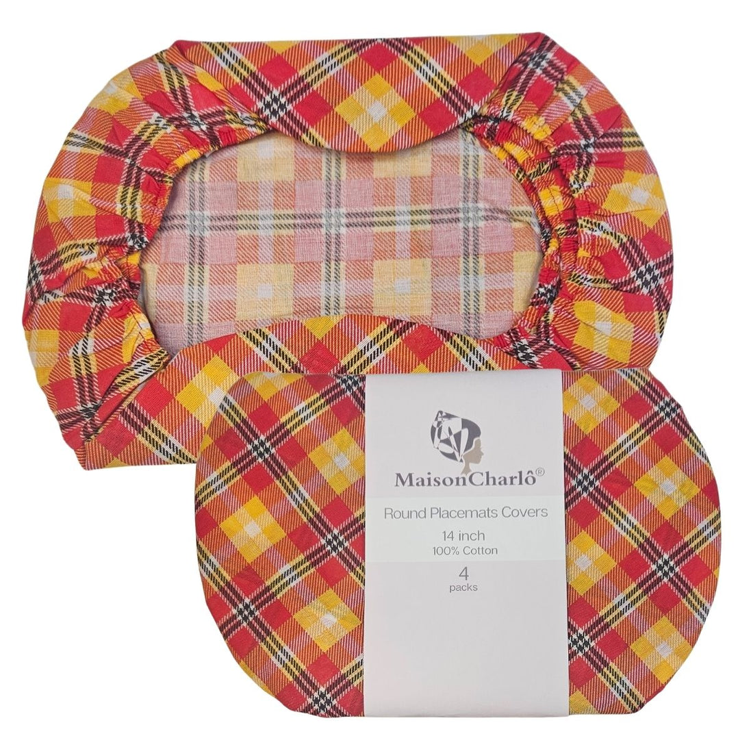 Charlo's Set of 4 Round Placemats Covers 14 Dia inch Xadrez Plaid Sun of Morning