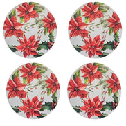 Set of 4 Round Placemats Covers Red Christmas Flower 14