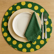 Set of 4 Cotton Placemat Covers with Large Green and Gold Polka Dots 14