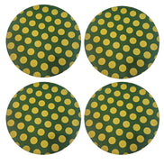 Set of 4 Cotton Placemat Covers with Large Green and Gold Polka Dots 14