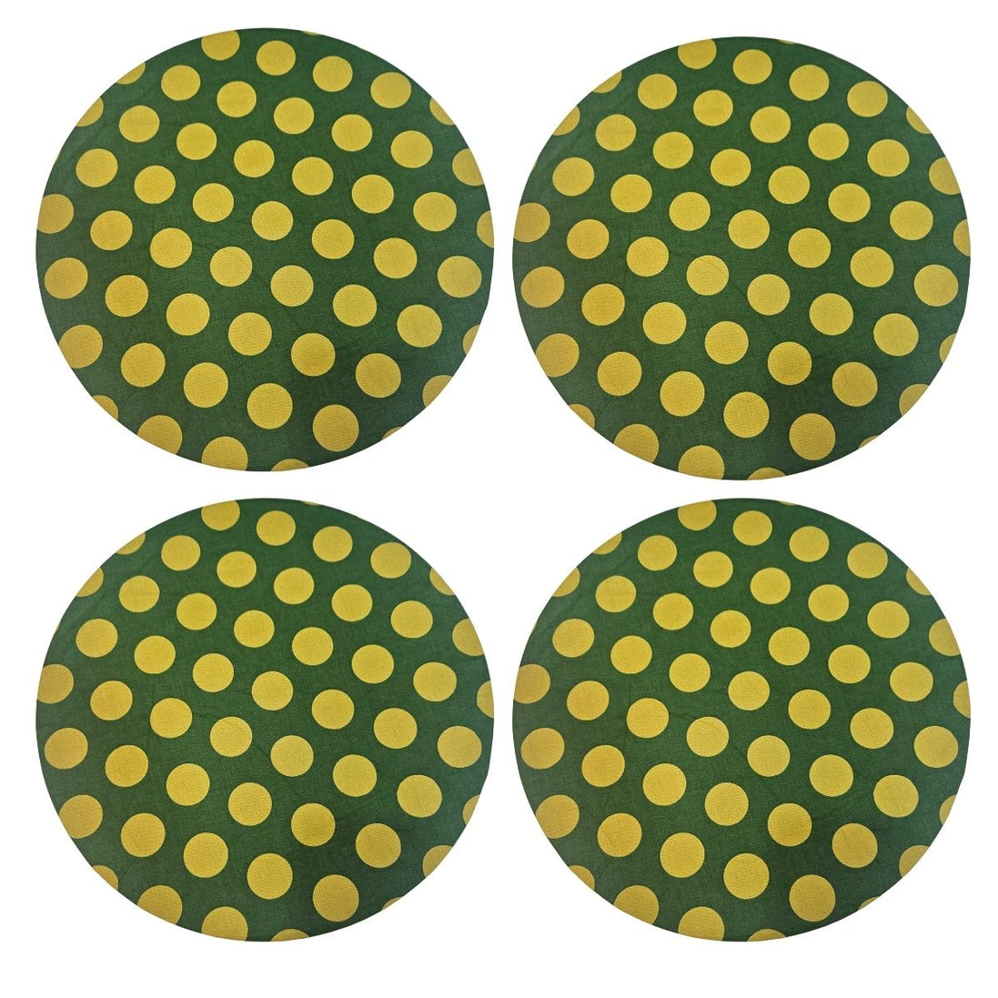 Set of 4 Cotton Placemat Covers with Large Green and Gold Polka Dots 14" Dia