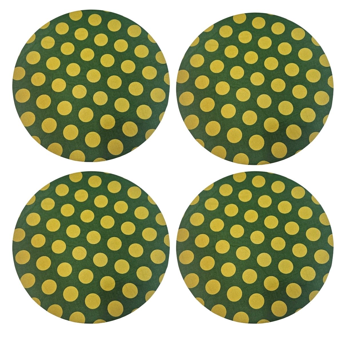 Set of 4 Cotton Placemat Covers with Large Green and Gold Polka Dots 14