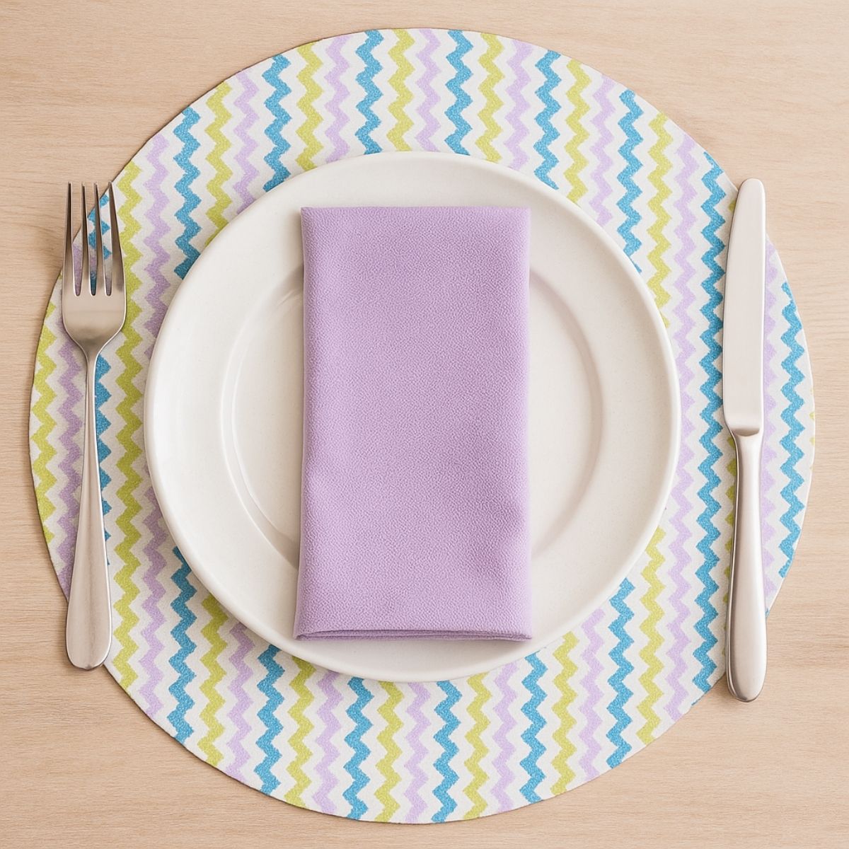 Charlo's Set of 4 Round Placemats Covers Paint ZigZag II 14 Dia inch