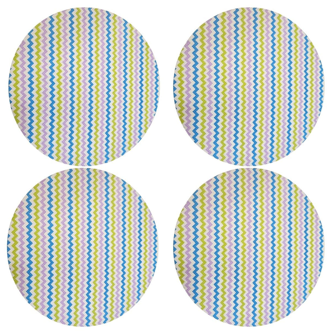 Charlo's Set of 4 Round Placemats Covers Paint ZigZag II 14 Dia inch