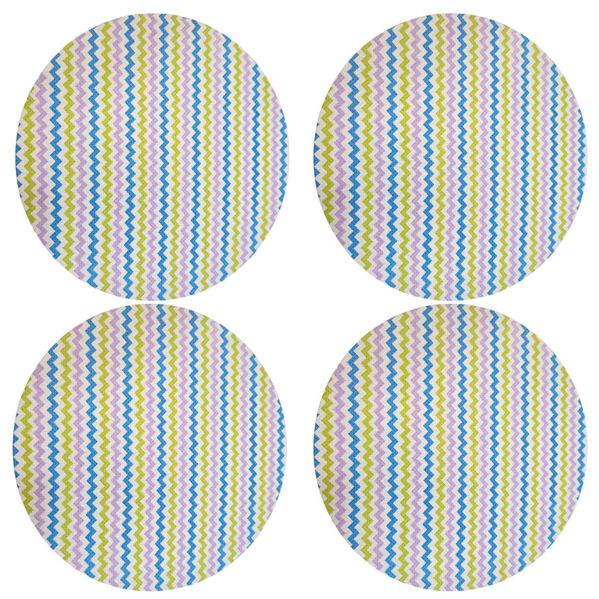 Charlo's Set of 4 Round Placemats Covers Paint ZigZag II 14 Dia inch