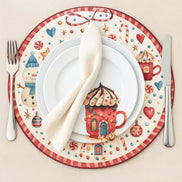 Set of 4 Round Placemats Covers Christmas Candy Cloth 14