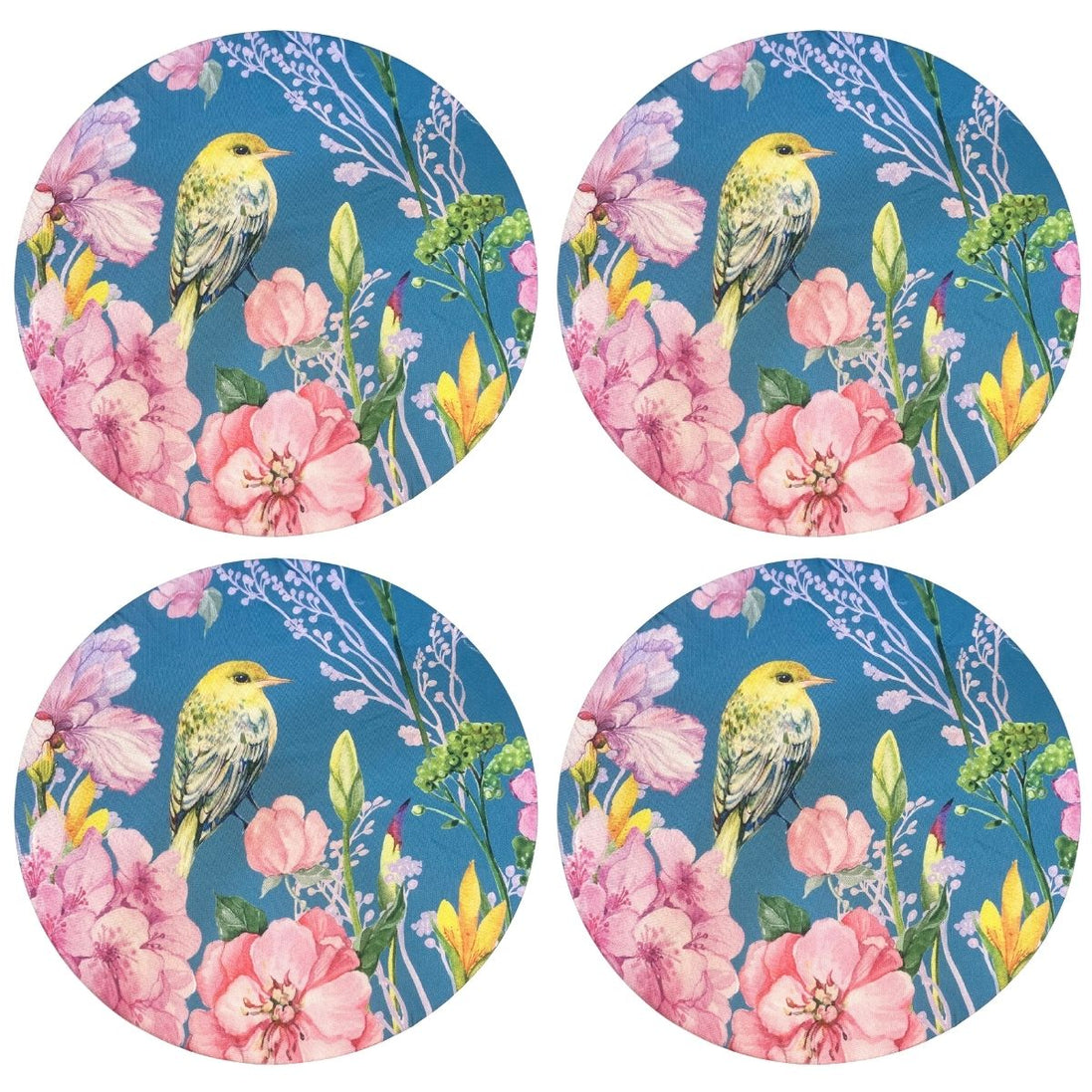 Set of 4 Round Placemats Covers Blue Bird Versailles 14 Dia inch