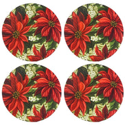 Set of 4 Round Placemats Covers Christmas Big Red Flower Cloth 14