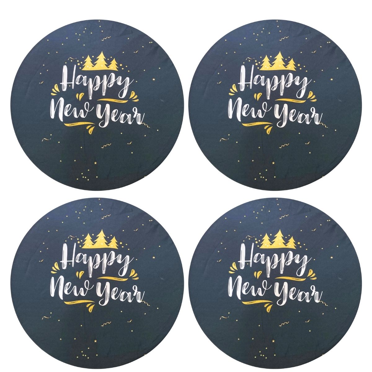 Set of 4 Round Placemats Covers Christmas Happy New Year Cloth 14