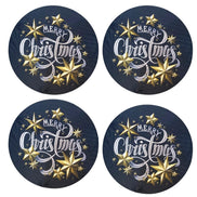 Conjunto de 4 capas redondas para jogos americanos, tecido Feliz Natal, 35,5 cm diâmetro