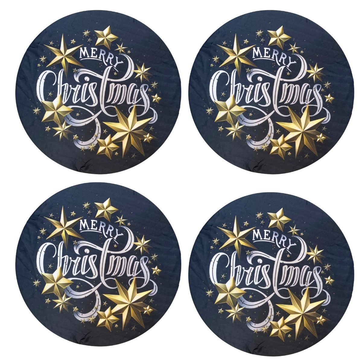 Conjunto de 4 capas redondas para jogos americanos, tecido Feliz Natal, 35,5 cm diâmetro