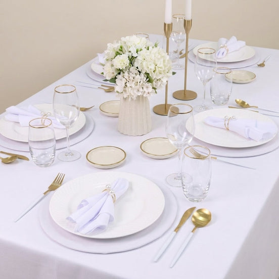7-Piece Table Setting Set for 2 White with Pearl Napkin Rings – Table Runner, Placemats & Napkins