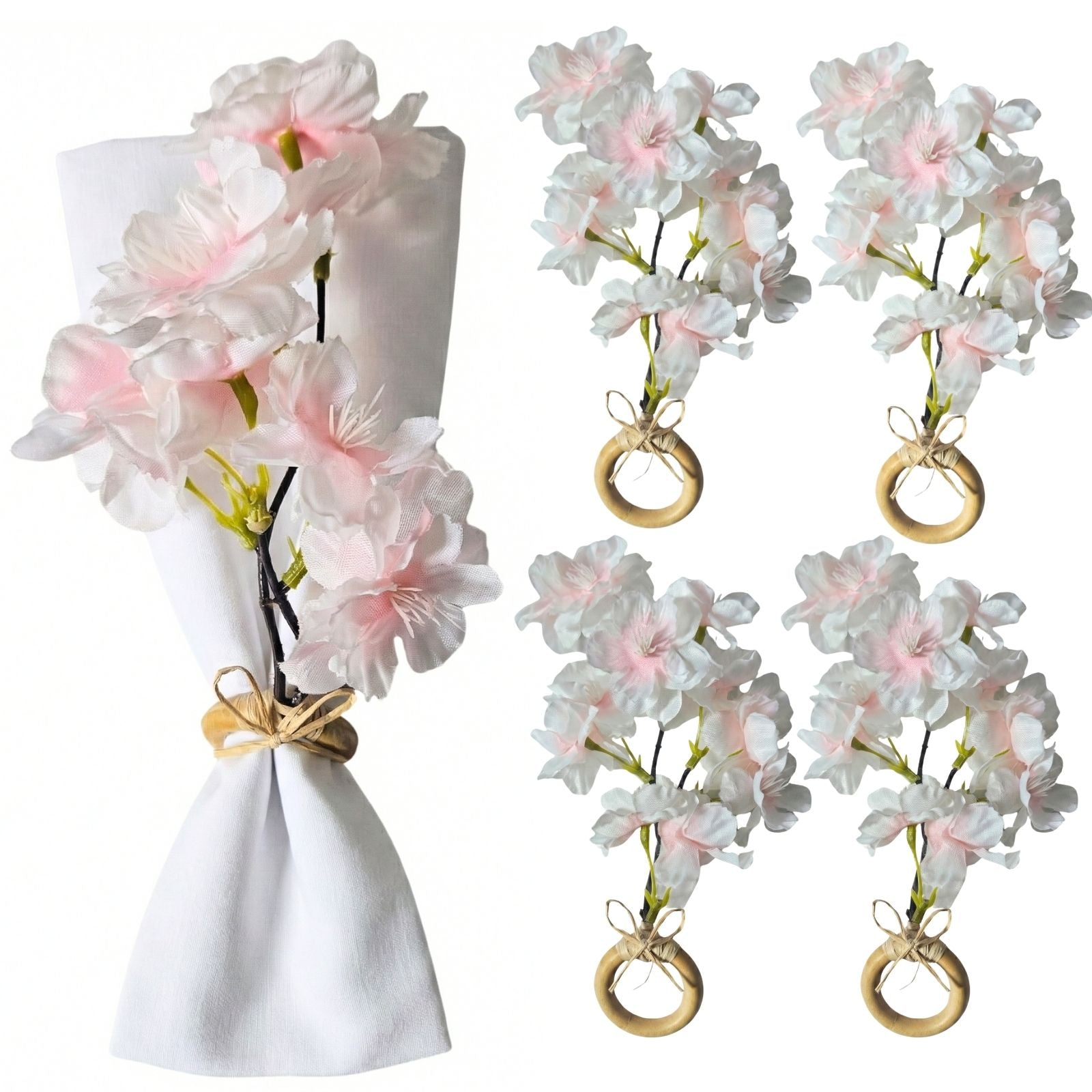 Set of 4 Tiemi  Adjustable Cherry Blossom Napkin Rings | Maison Charlô