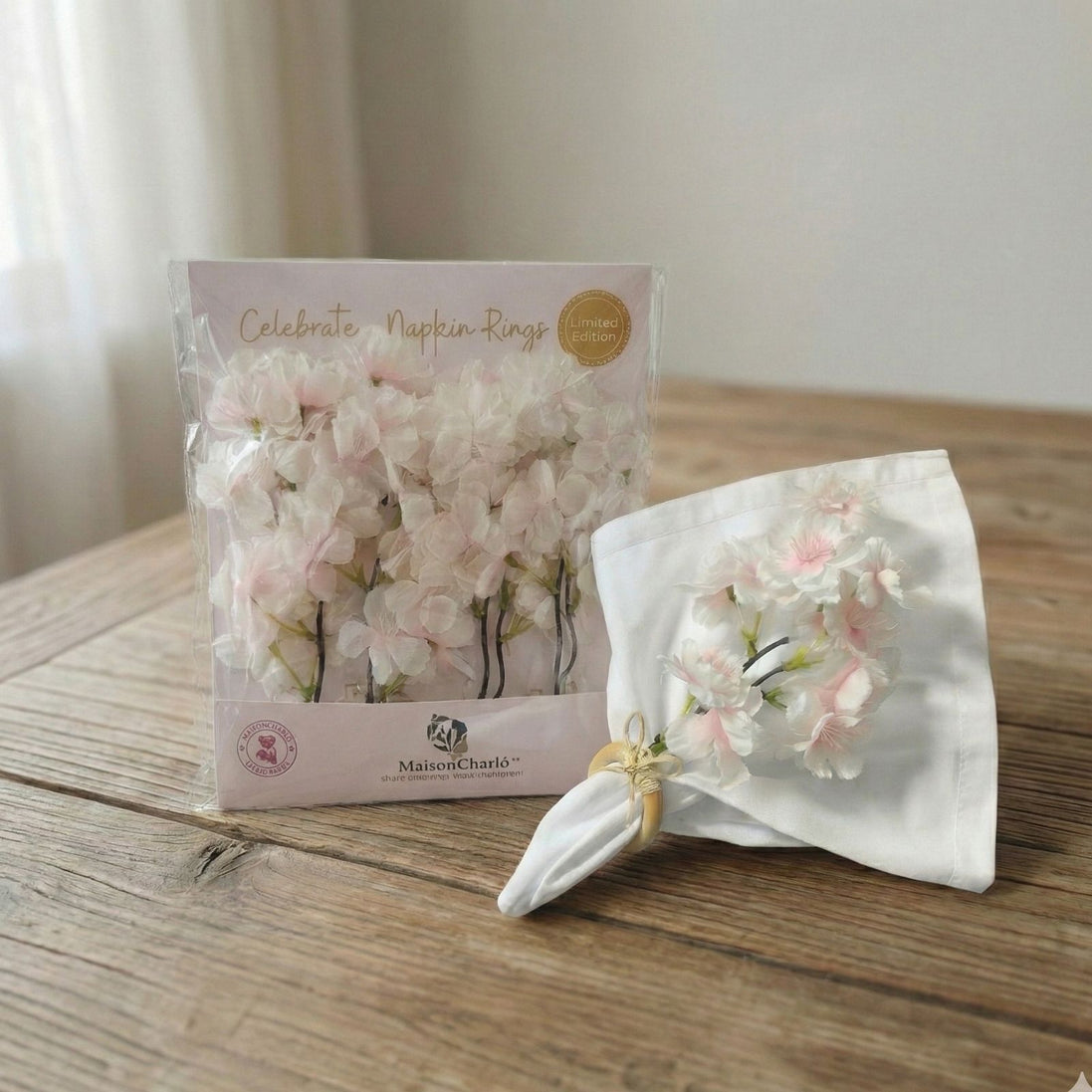 Set of 4 Tiemi  Adjustable Cherry Blossom Napkin Rings | Maison Charlô