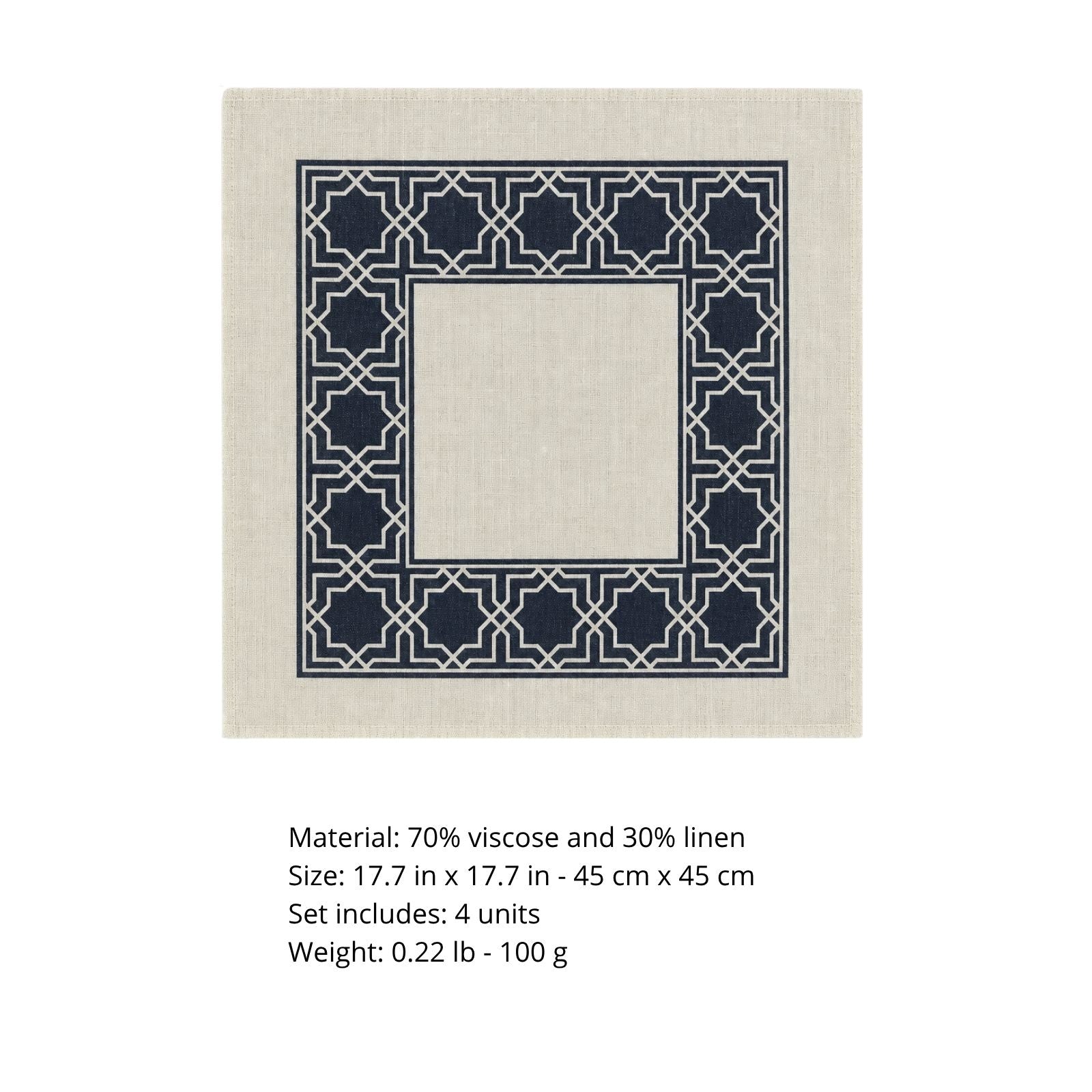 Charlo’s Set of 4 Cloth Blend Napkins Geometric Navy 18