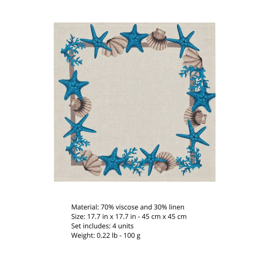 Charlo’s Set of 4 Cloth Napkin Coastal Starfish 18" x 18"