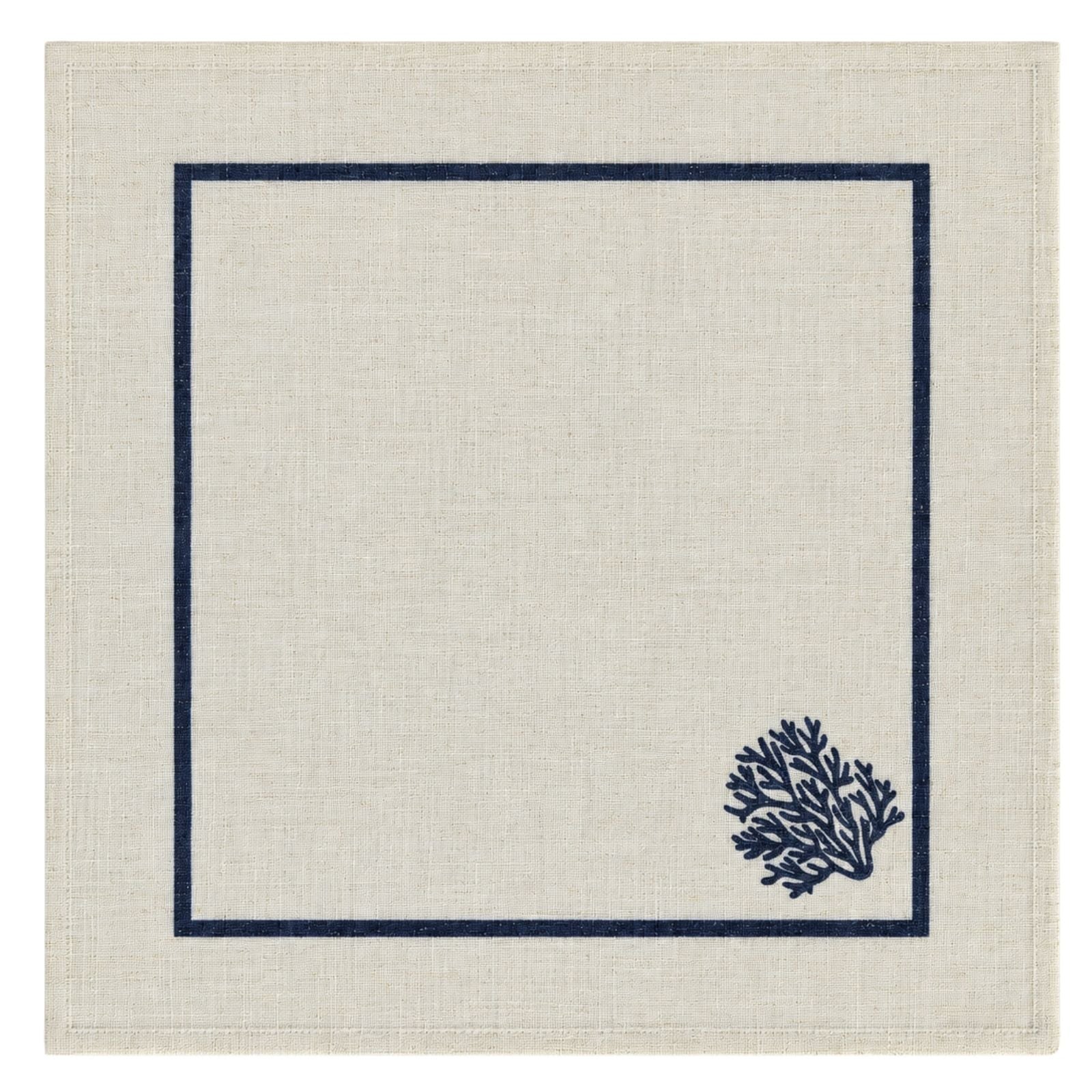 Charlo’s Set of 4 Cloth Napkin Coastal Coral Border 18