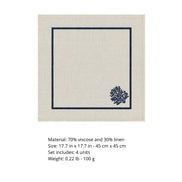 Charlo’s Set of 4 Cloth Napkin Coastal Coral Border 18