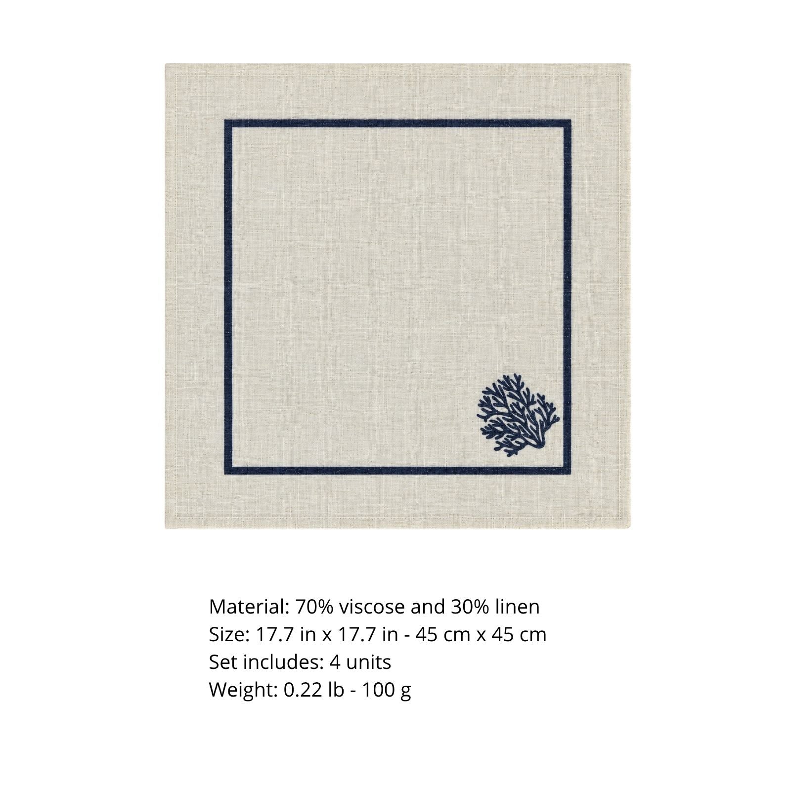 Charlo’s Set of 4 Cloth Napkin Coastal Coral Border 18