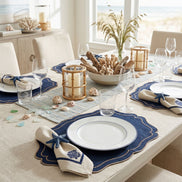 Charlo’s Set of 4 Cloth Napkin Coastal Coral Border 18