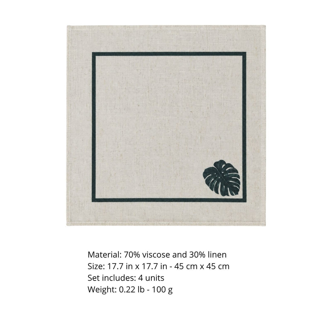 Charlo’s Set of 4 Cloth Napkin Minimalist Monstera 18" x 18"