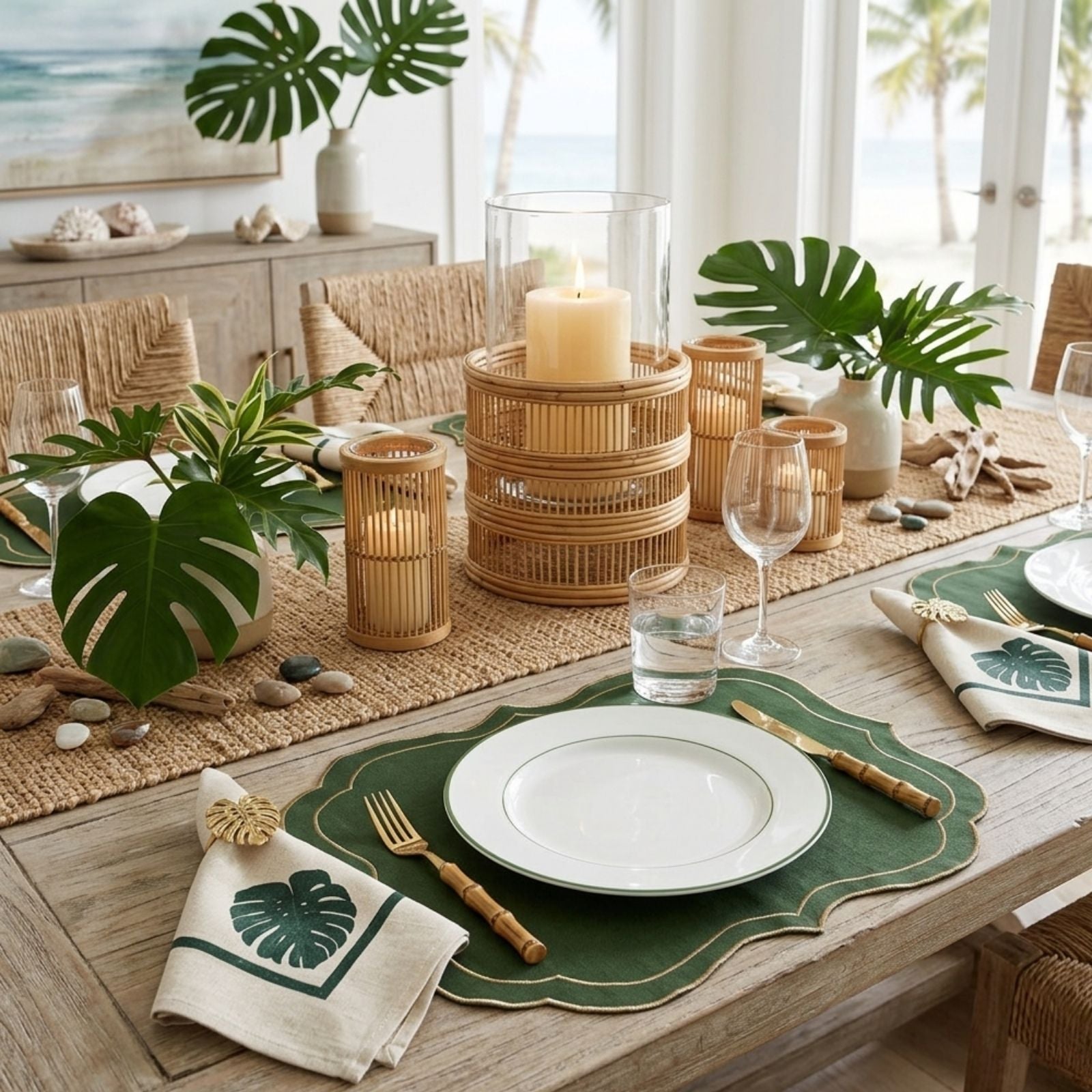Charlo’s Set of 4 Cloth Napkin Minimalist Monstera 18