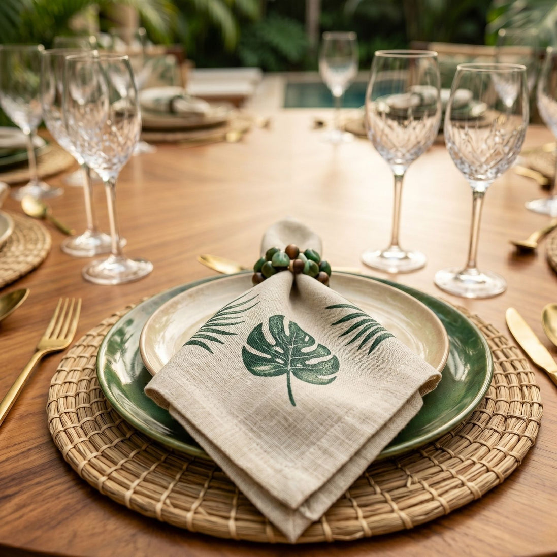 Charlo’s Set of 4 Cloth Napkin Botanical Monstera Leaf 18" x 18"