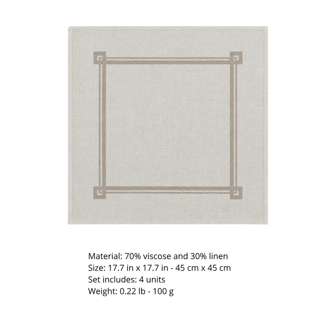 Charlo’s Set of 4 Cloth Napkin Minimalist Taupe Border Linen 18" x 18"