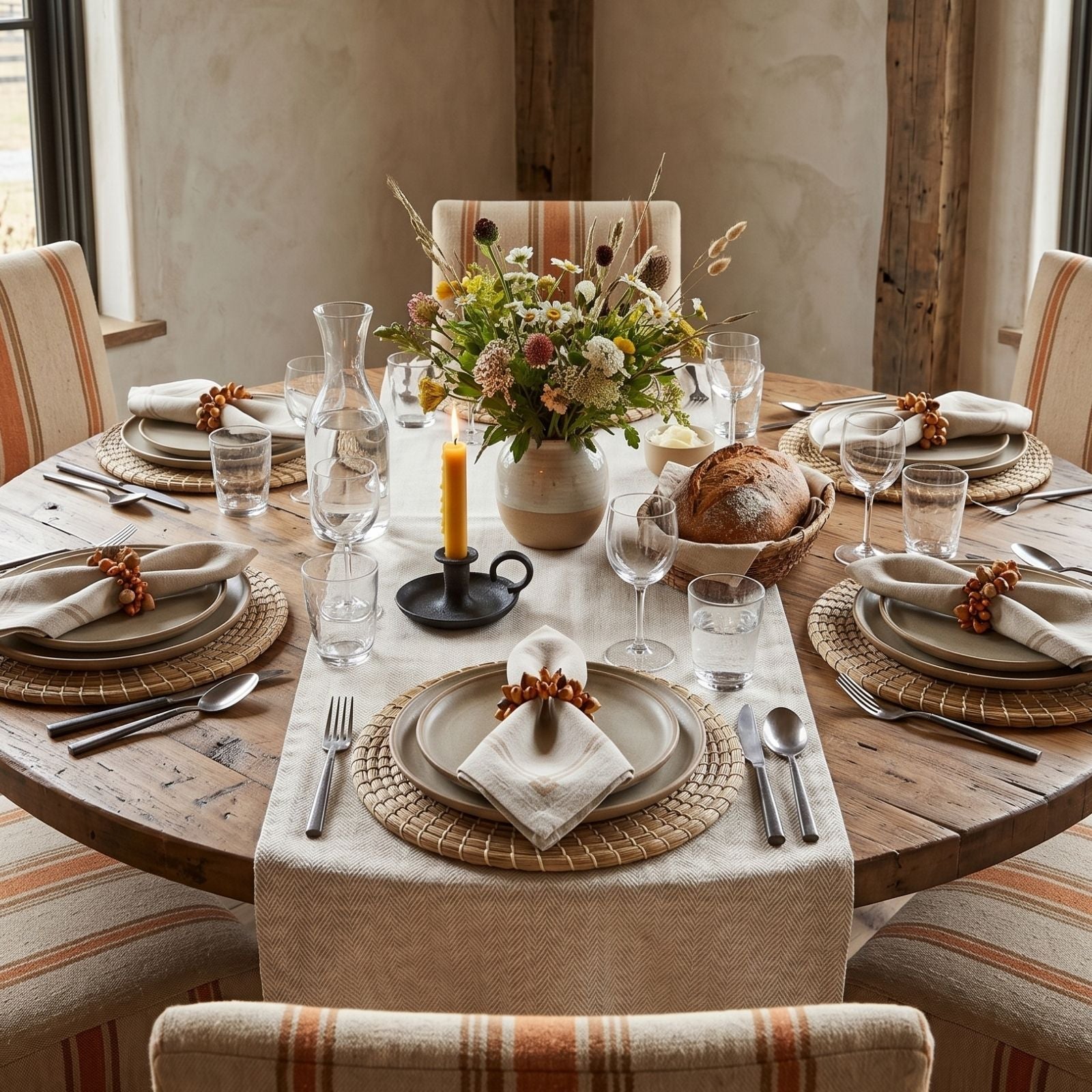 Charlo’s Set of 4 Cloth Napkin Minimalist Taupe Border Linen 18