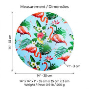 Conjunto de 4 capas de lugar-americano redondas com flamingos verdes e folhas de Monstera 14 polegadas de diâmetro