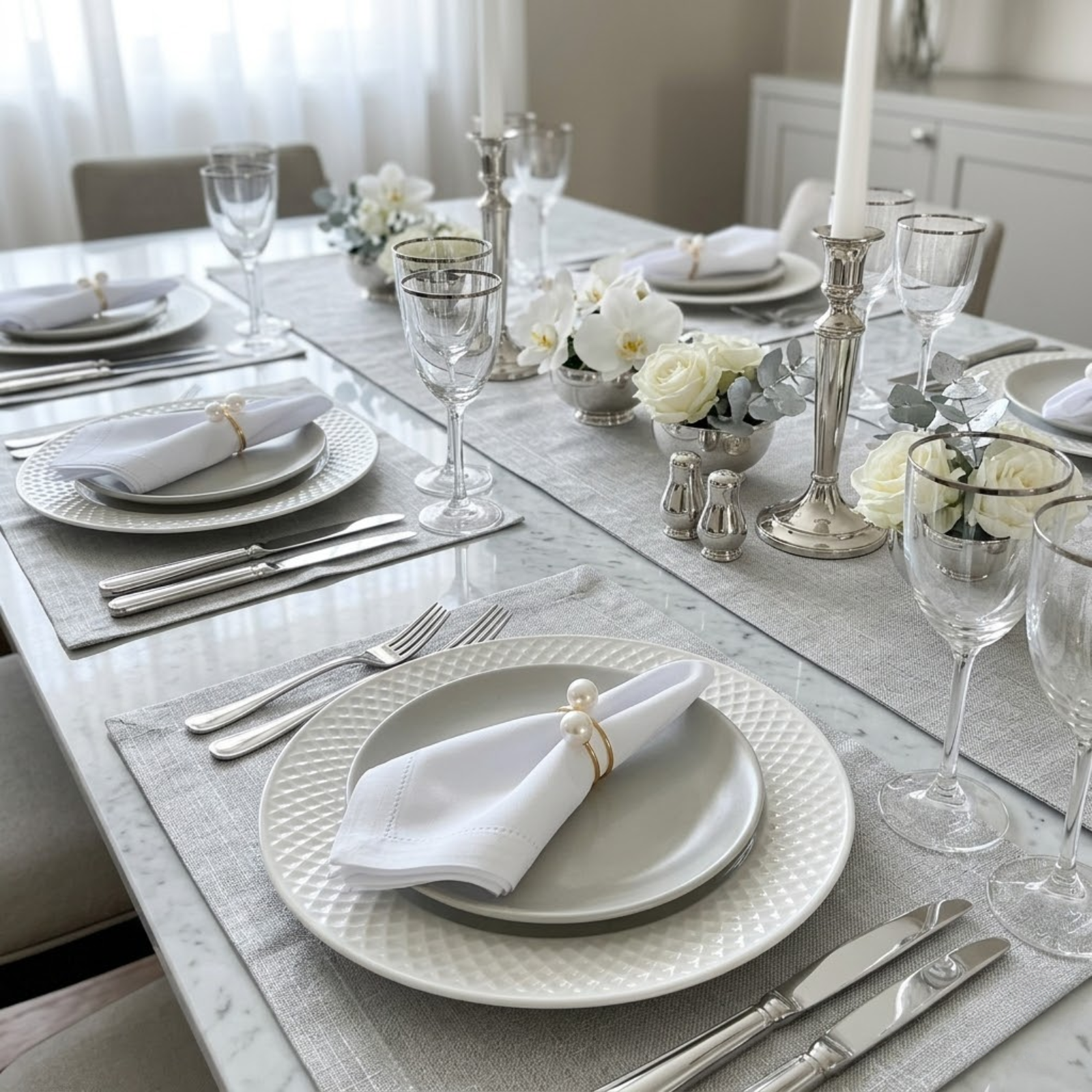 Set of 6 Double Wrap Pearl Napkin Rings – 1.8 x 1.8 in Elegant Table Decor