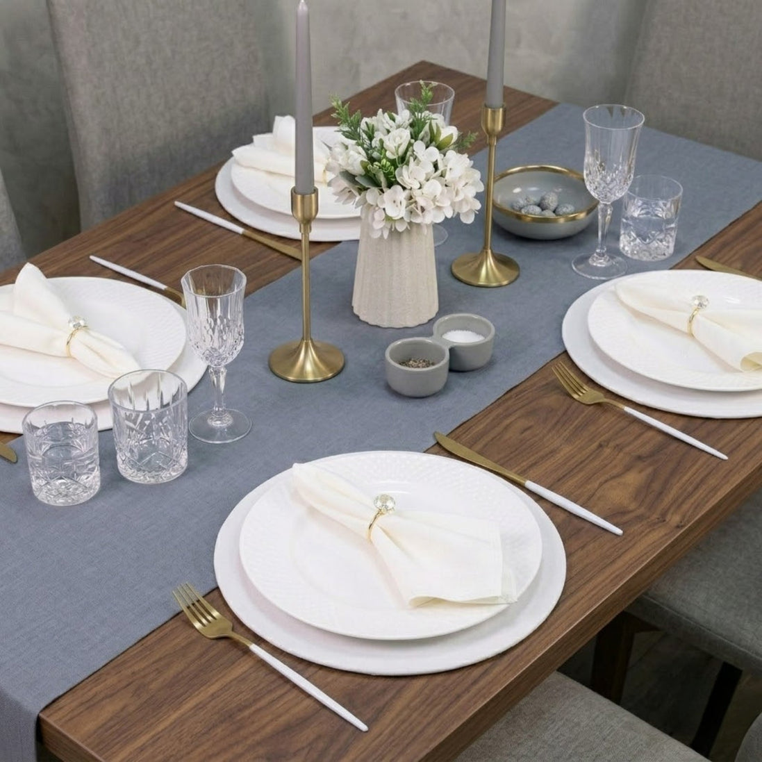 7-Piece Table Setting Set for 2 Straw Beige – Table Runner, Placemats, Napkins & Napkin Rings