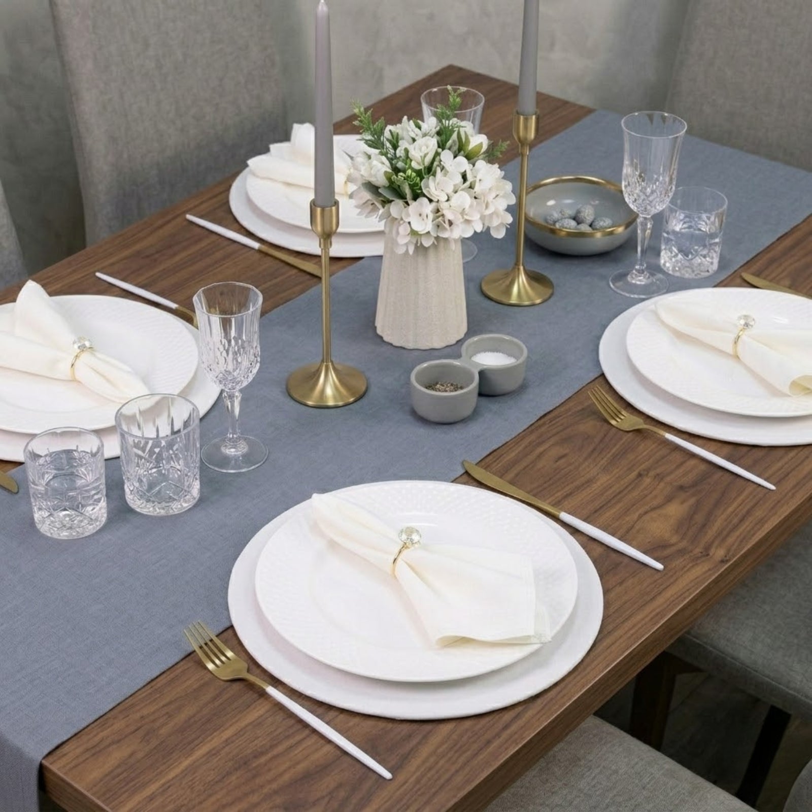 7-Piece Table Setting Set for 2 Straw Beige – Table Runner, Placemats, Napkins & Napkin Rings