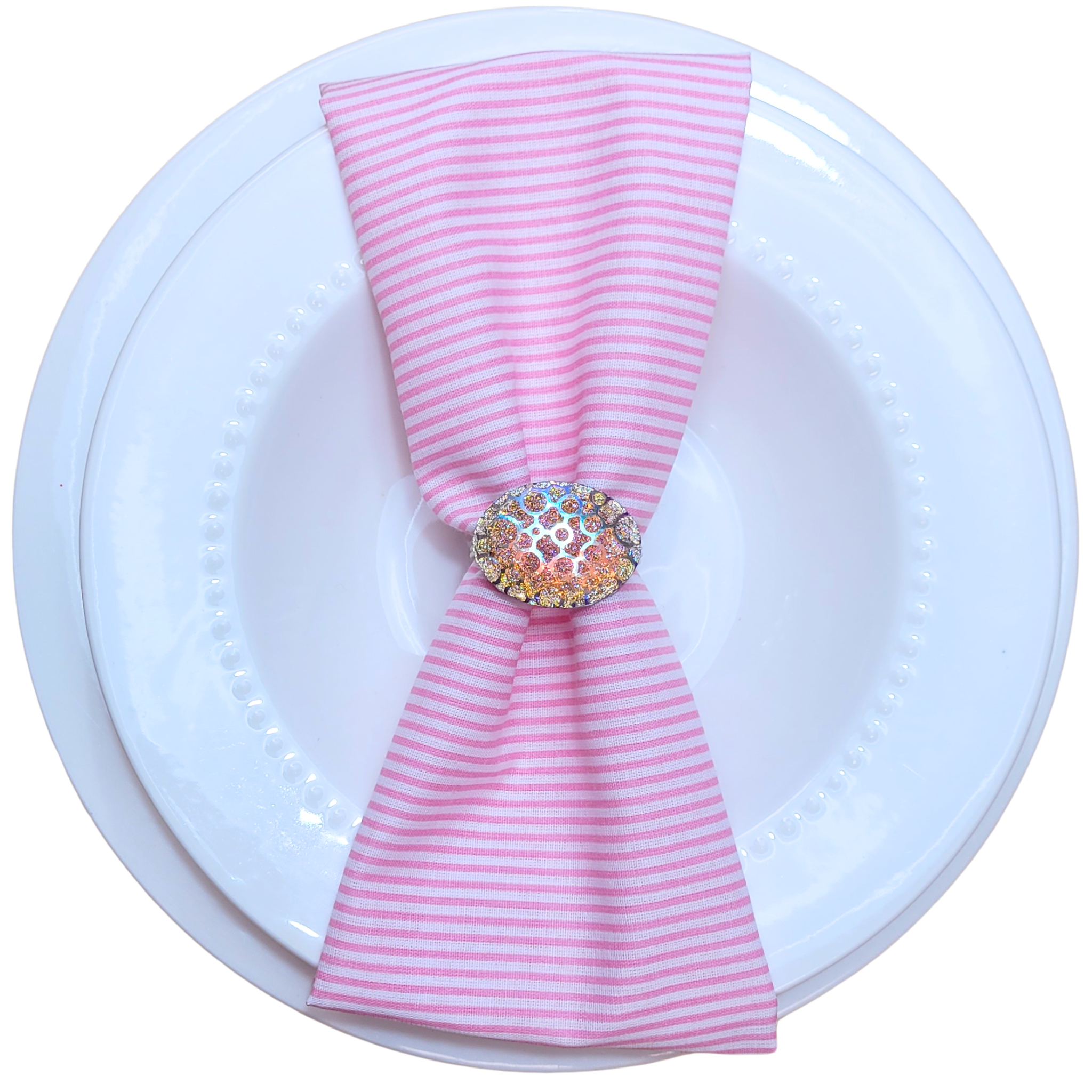 Charlo's Set of 4 Pink Striped 100% Cotton Cloth Napkins 15