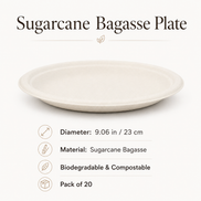 Sugarcane Bagasse Plates 9 in — Eco Hosting Tableware, Pack of 20